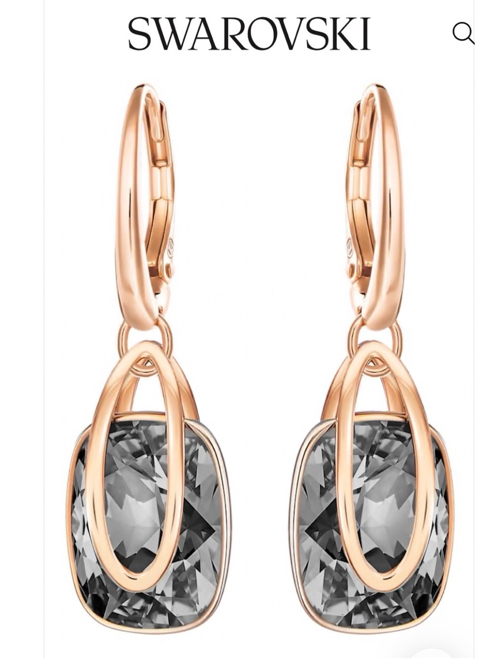 Swarovski Rose Gold and Grey Crystal Drop Earrings - Picture 2 of 3